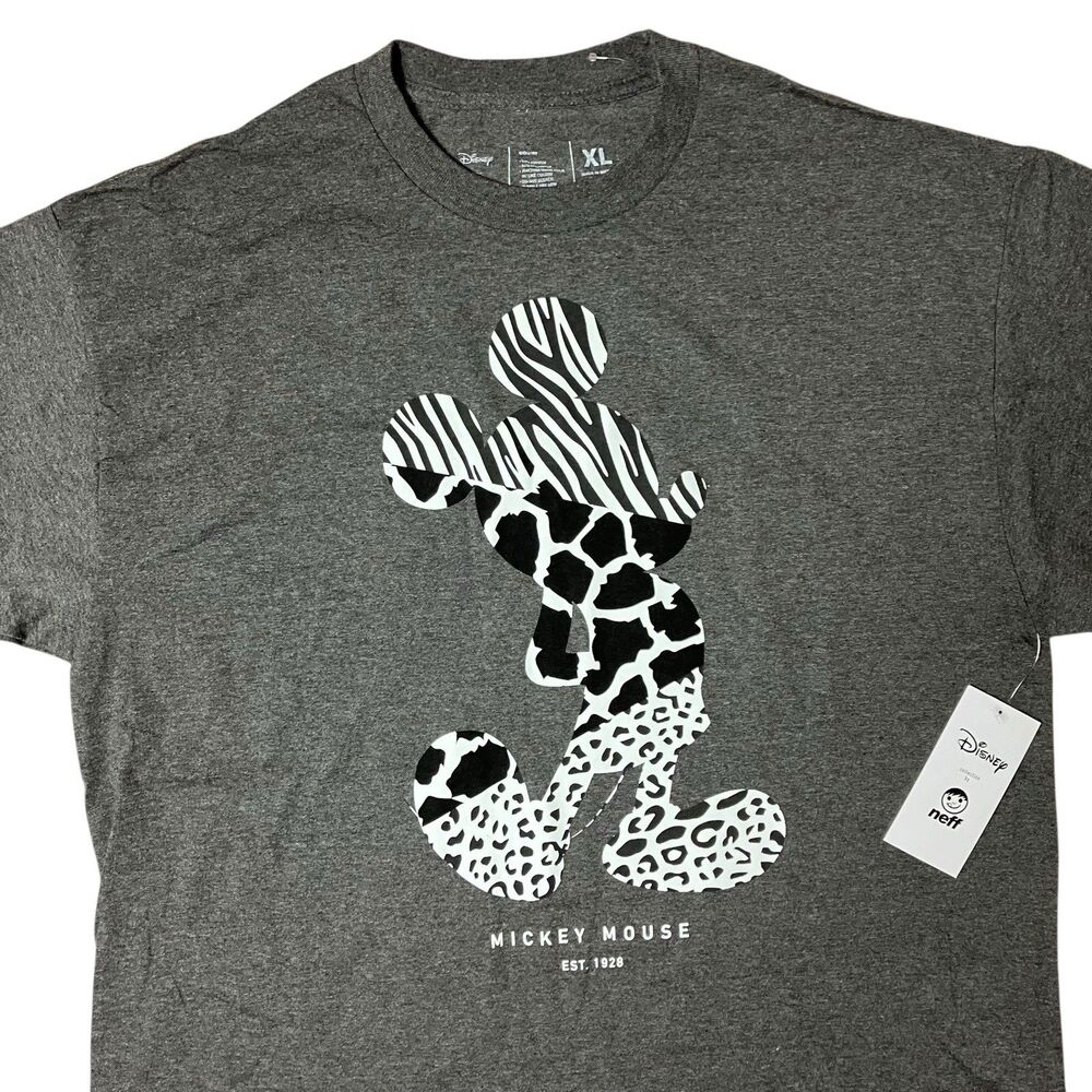 Disney Gray T Shirt‎ XL Black White Mickey Mouse Graphic Print Short Sleeve Nef